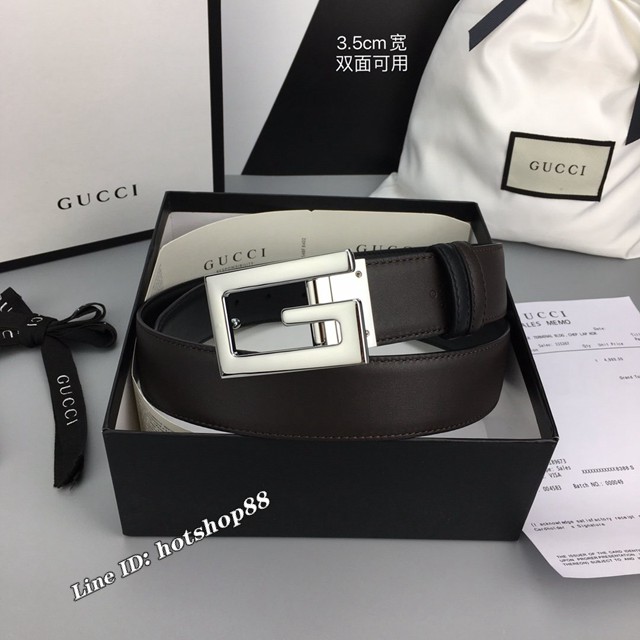 Gucci經典皮帶 古奇雙面小牛皮搭方形旋轉G帶扣腰帶  jjp2448